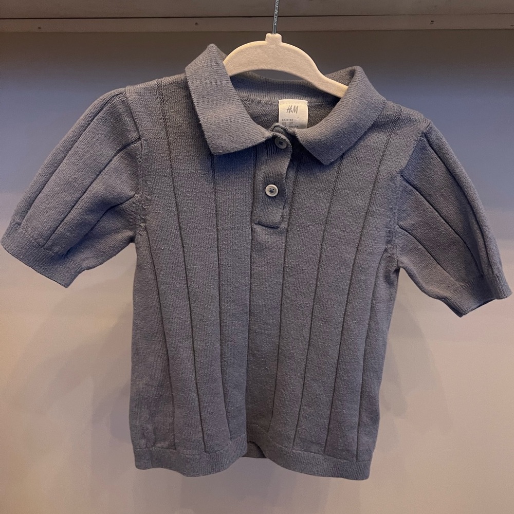 H&M Boys 2T Blue Gray Knit Polo Shirt